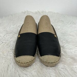LAUREN Ralph Lauren Womens Black Leather Cameryn Espadrille Flat Size 9.5M Boho